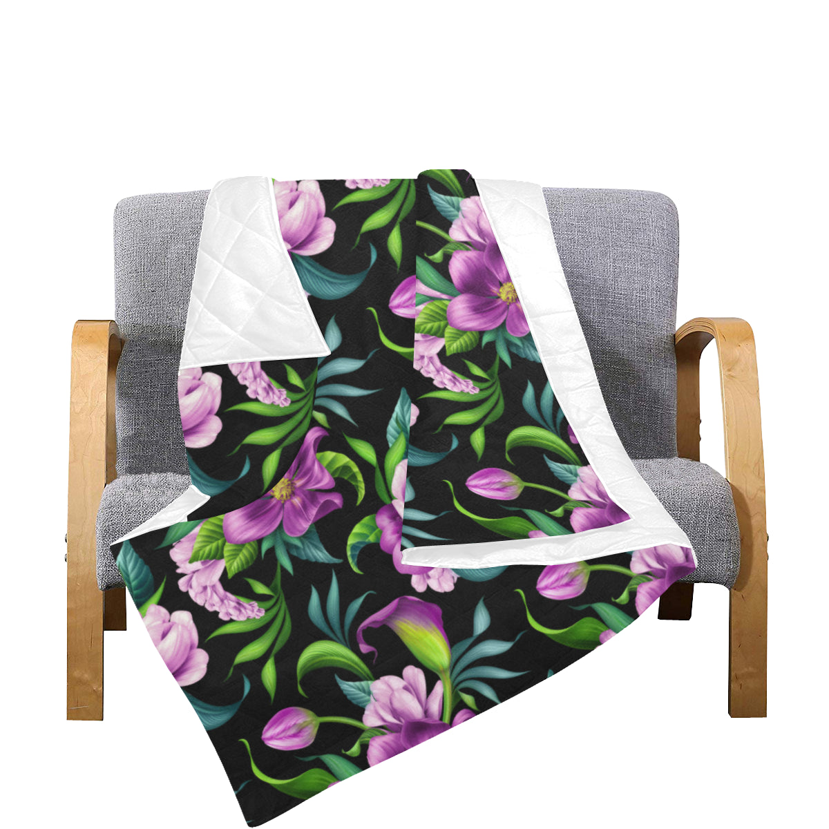 Bright Purple Floral Pattern Premium Quilt