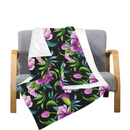 Bright Purple Floral Pattern Premium Quilt