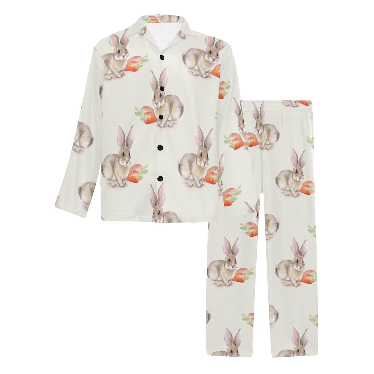 Rabbit Pattern Print Design 01 Men's Long Pajama Set