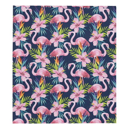 Flamingo Hibiscus Print Premium Quilt