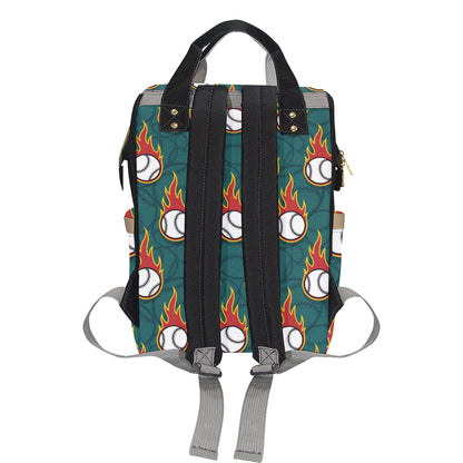 Baseball Fire Print Pattern Diaper Bag Backpack