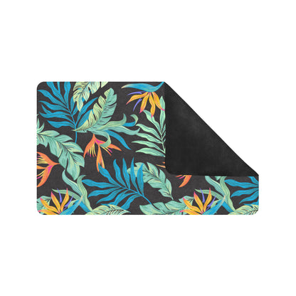Tropical Palm Leaves Hawaiian Flower Rubber Doormat