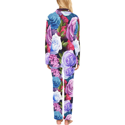 Rose Pattern Print Design RO09 Women's Long Pajama Set