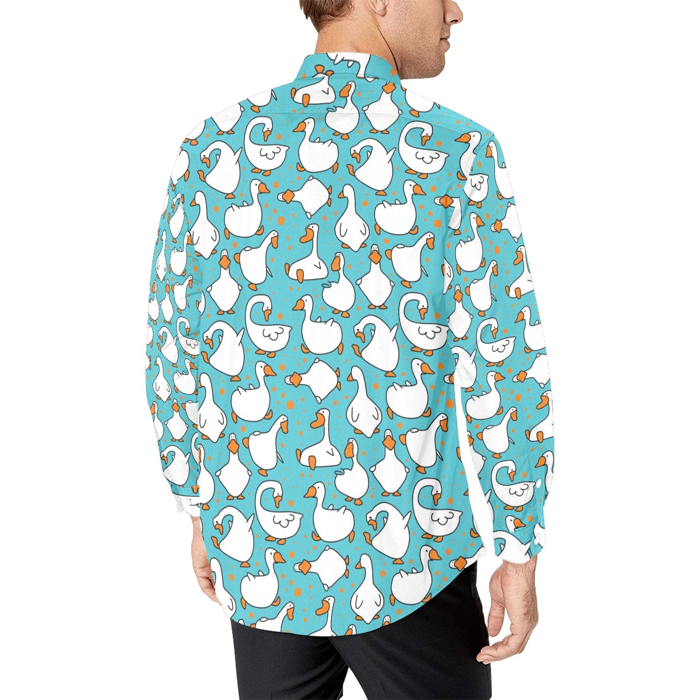 Goose Print Design LKS403 Men's Long Sleeve Dress Shirt