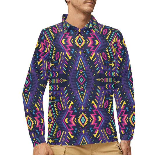 Aztec Pattern Print Design 07 Long Sleeve Polo Shirt For Men's