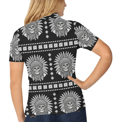 Native American Indian Skull Women's Polo Shirt