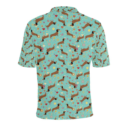 Dachshund with Floral Print Pattern Men Polo Shirt