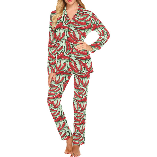 Chilli Pepper Pattern Print Design 04 Women's Long Pajama Set
