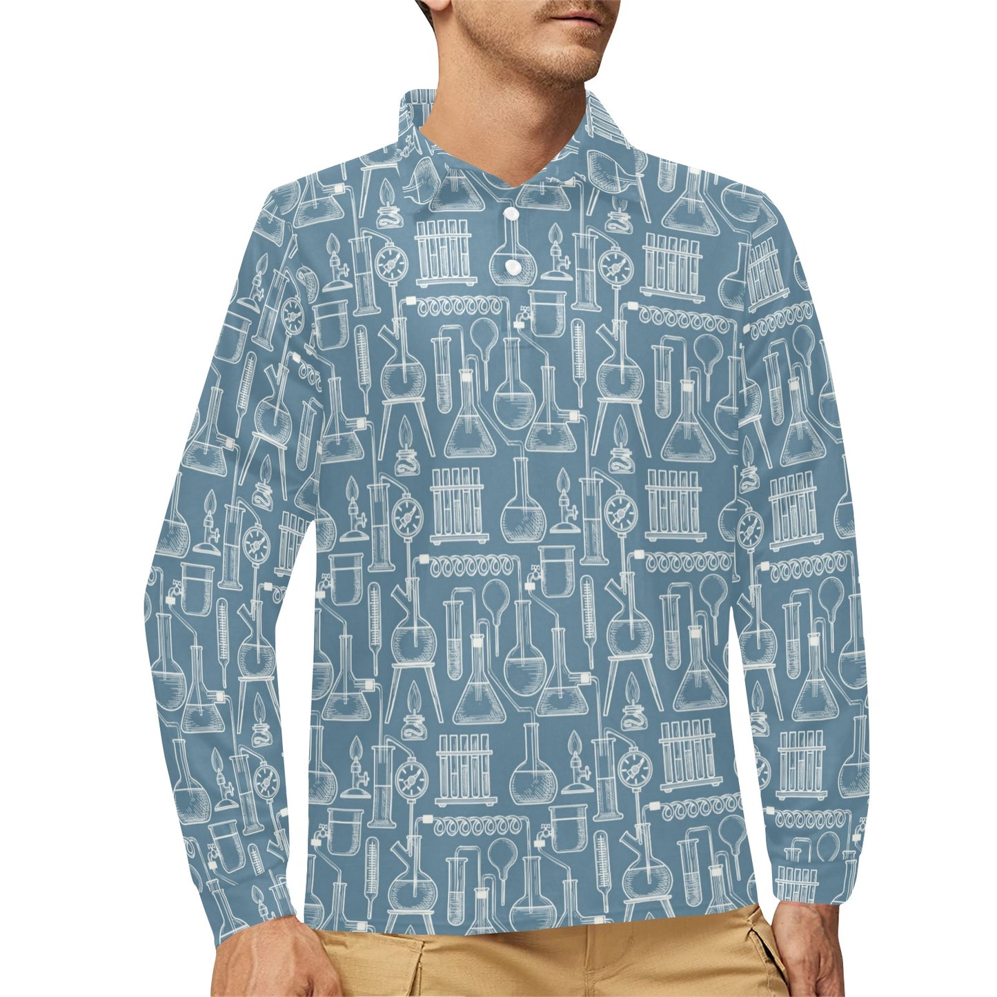 Chemical Pattern Print Design 05 Long Sleeve Polo Shirt For Men's