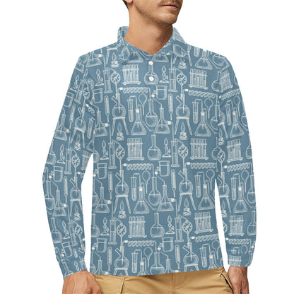Chemical Pattern Print Design 05 Long Sleeve Polo Shirt For Men's