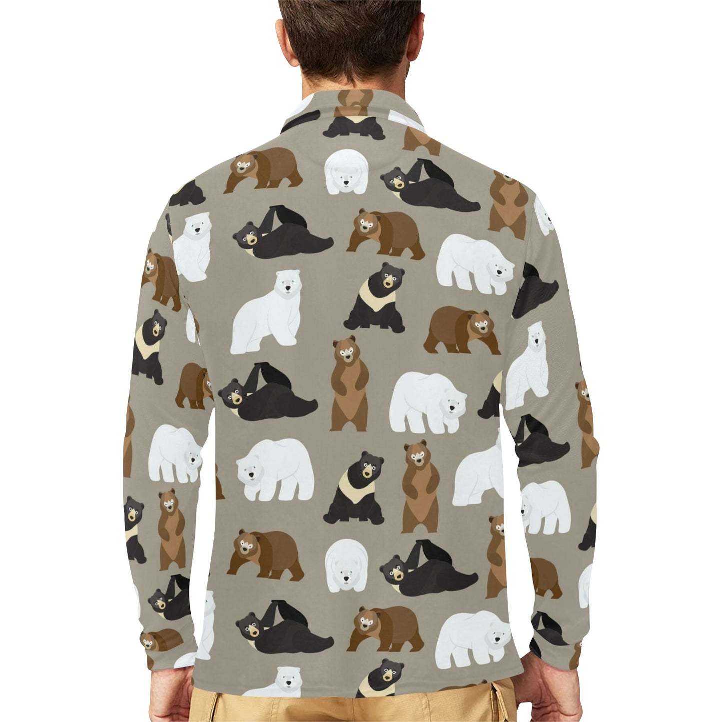Bear Pattern Print Design BE03 Long Sleeve Polo Shirt For Men's
