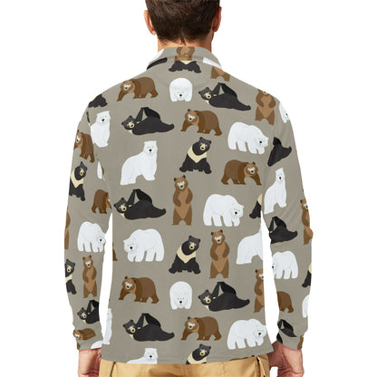 Bear Pattern Print Design BE03 Long Sleeve Polo Shirt For Men's