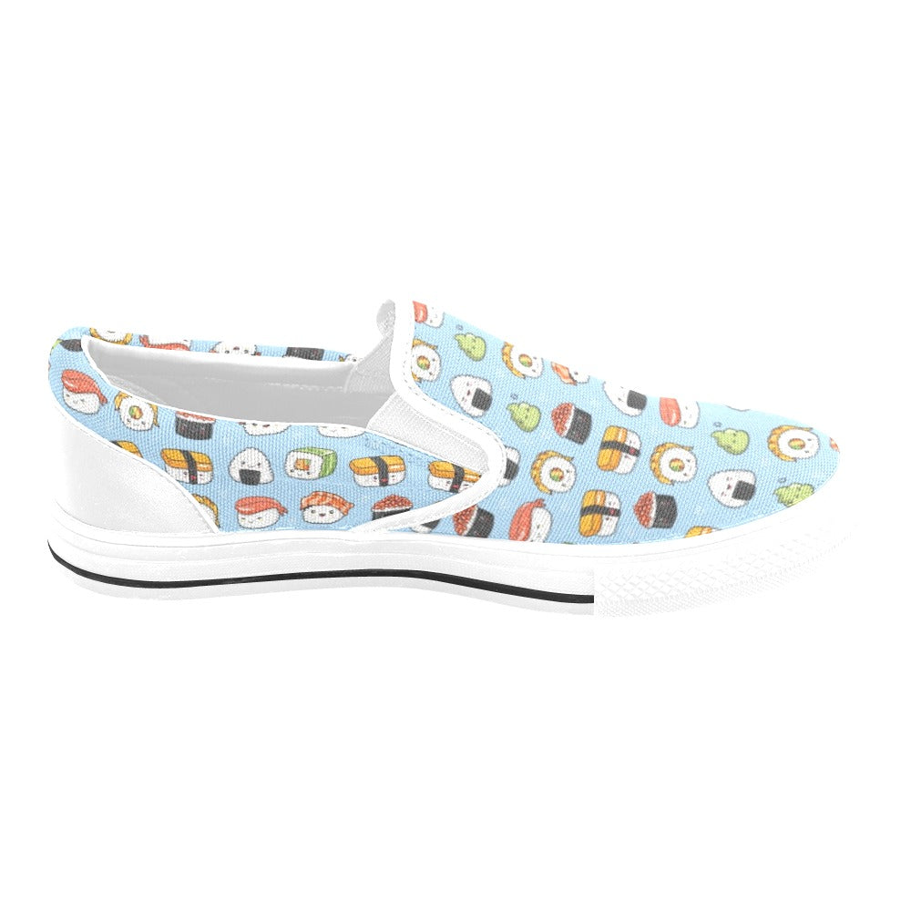 Sushi Print Design LKS303 White Slip Ons Canvas Women's Shoes