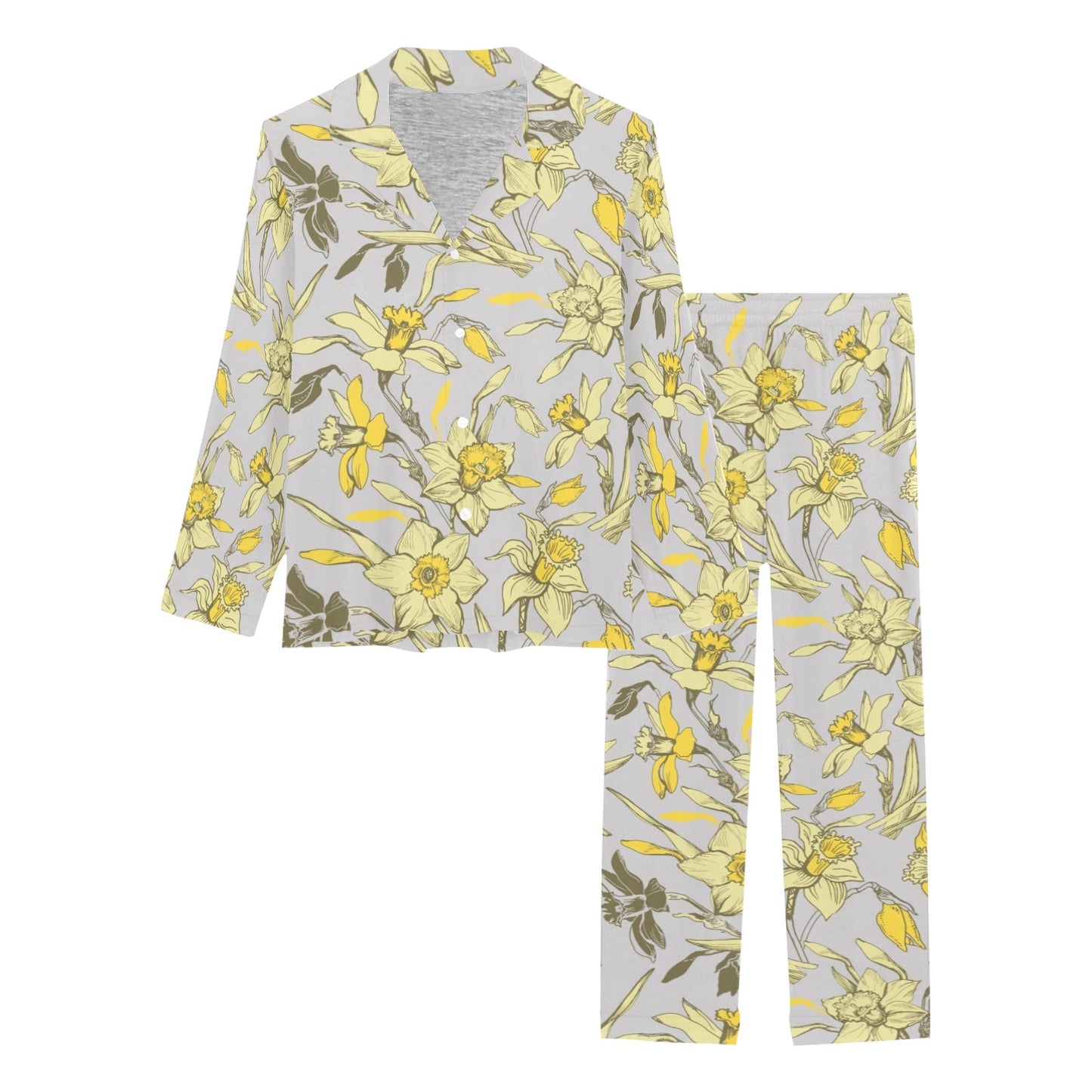 Daffodils Pattern Print Design DF05 Women's Long Pajama Set
