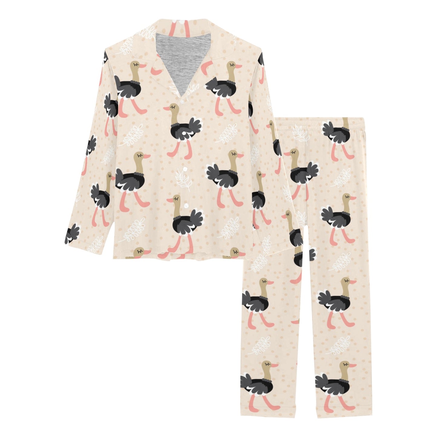 Ostrich Pattern Print Design 02 Women's Long Pajama Set