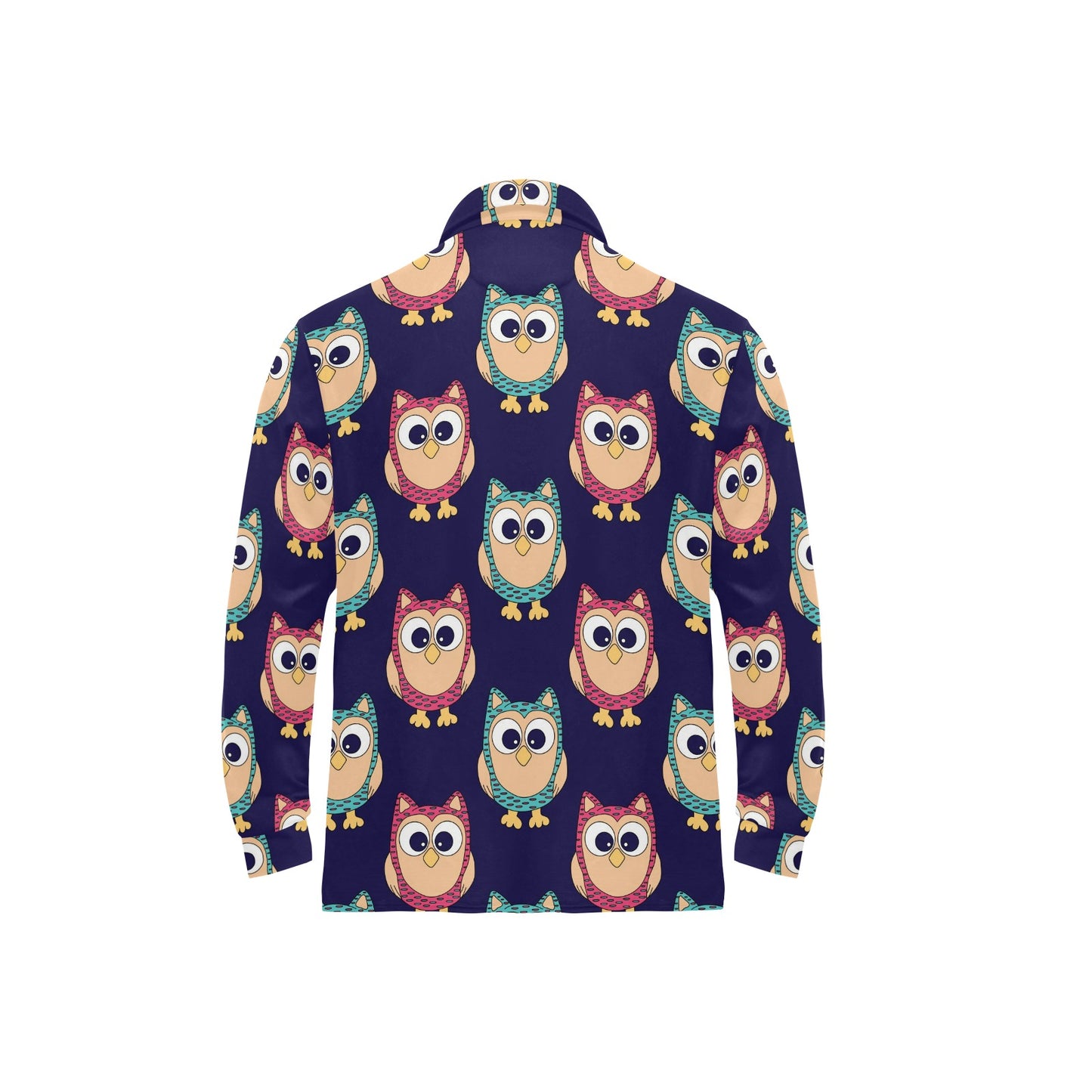 Owl Pattern Print Design A06 Long Sleeve Polo Shirt For Men's