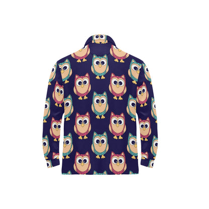 Owl Pattern Print Design A06 Long Sleeve Polo Shirt For Men's
