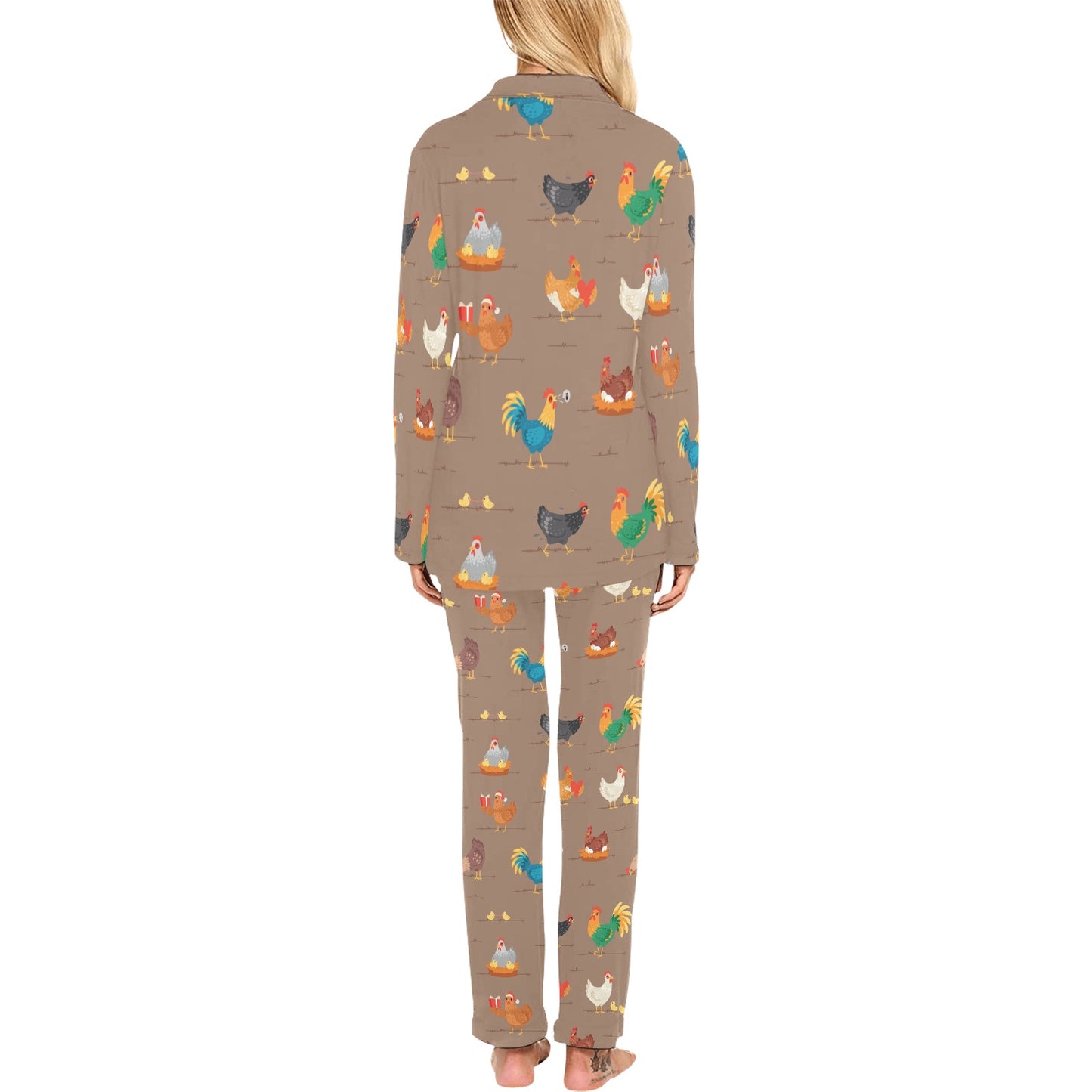 Chicken Happy Print Pattern Women's Long Pajama Set