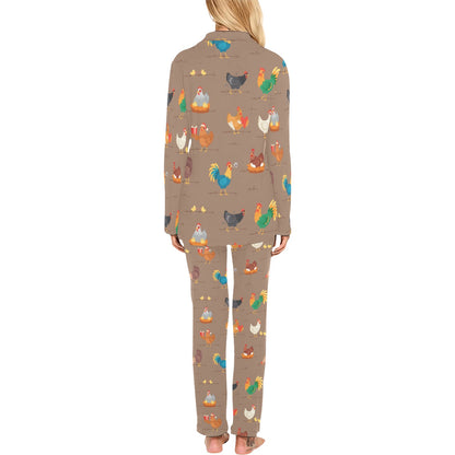 Chicken Happy Print Pattern Women's Long Pajama Set