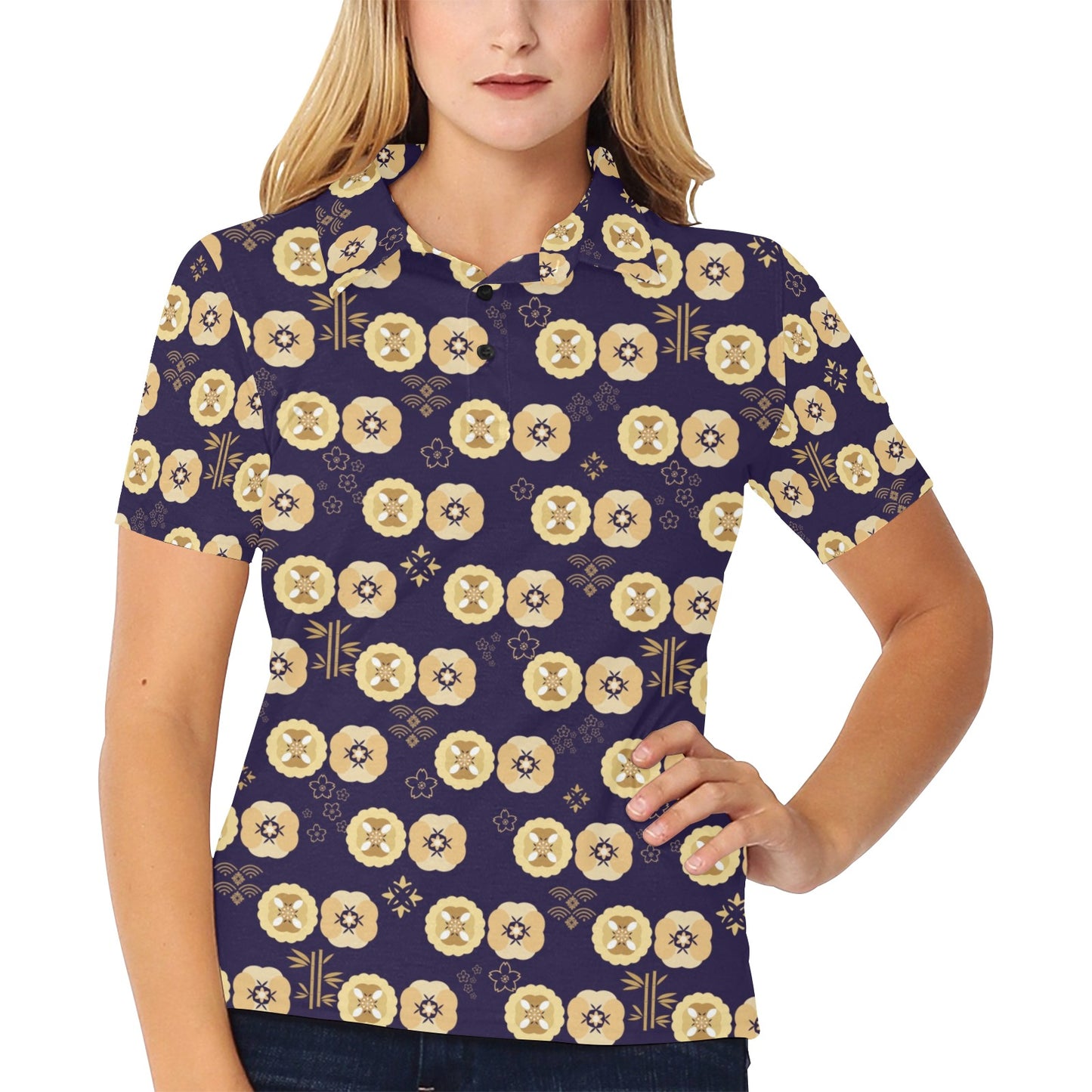 Sakura Print Design LKS303 Women's Polo Shirt