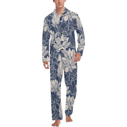 Water Lily Pattern Print Design WL04 Men's Long Pajama Set