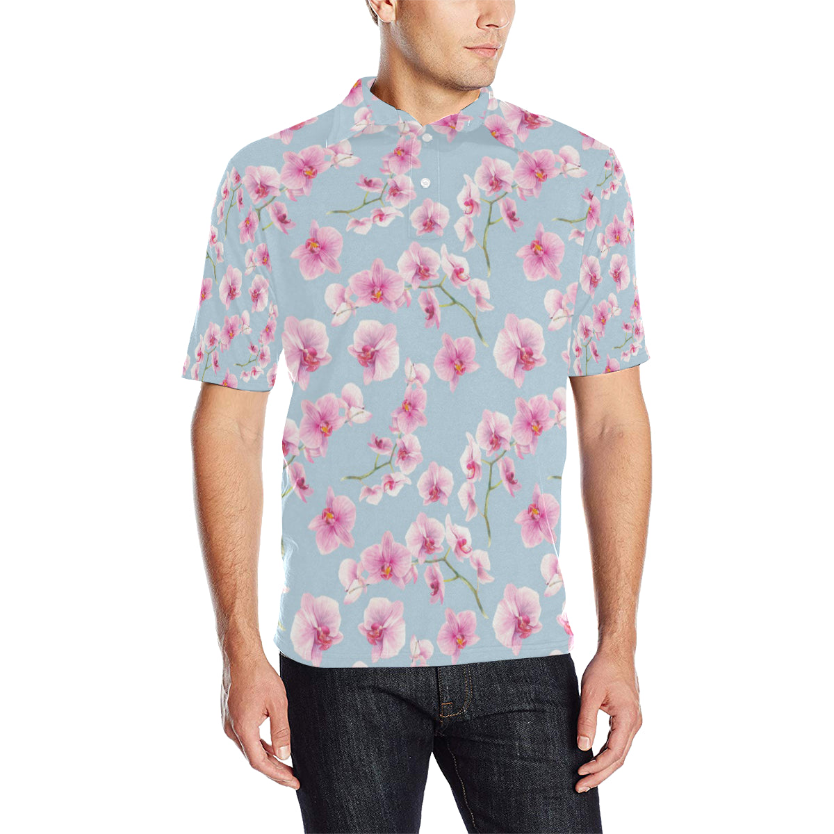 Orchid Pink Pattern Print Design OR01 Men Polo Shirt