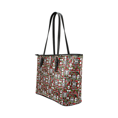 Skeleton Pattern Print Leather Tote Bag