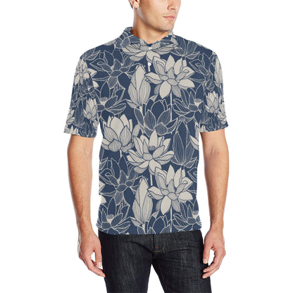 Water Lily Pattern Print Design WL04 Men Polo Shirt