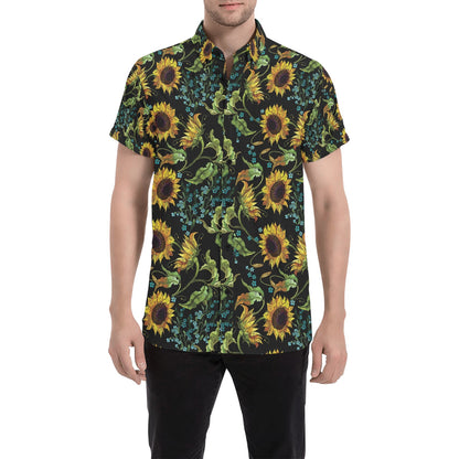 Sunflower Print Design LKS308 Men Short Sleeve Button Up Shirt