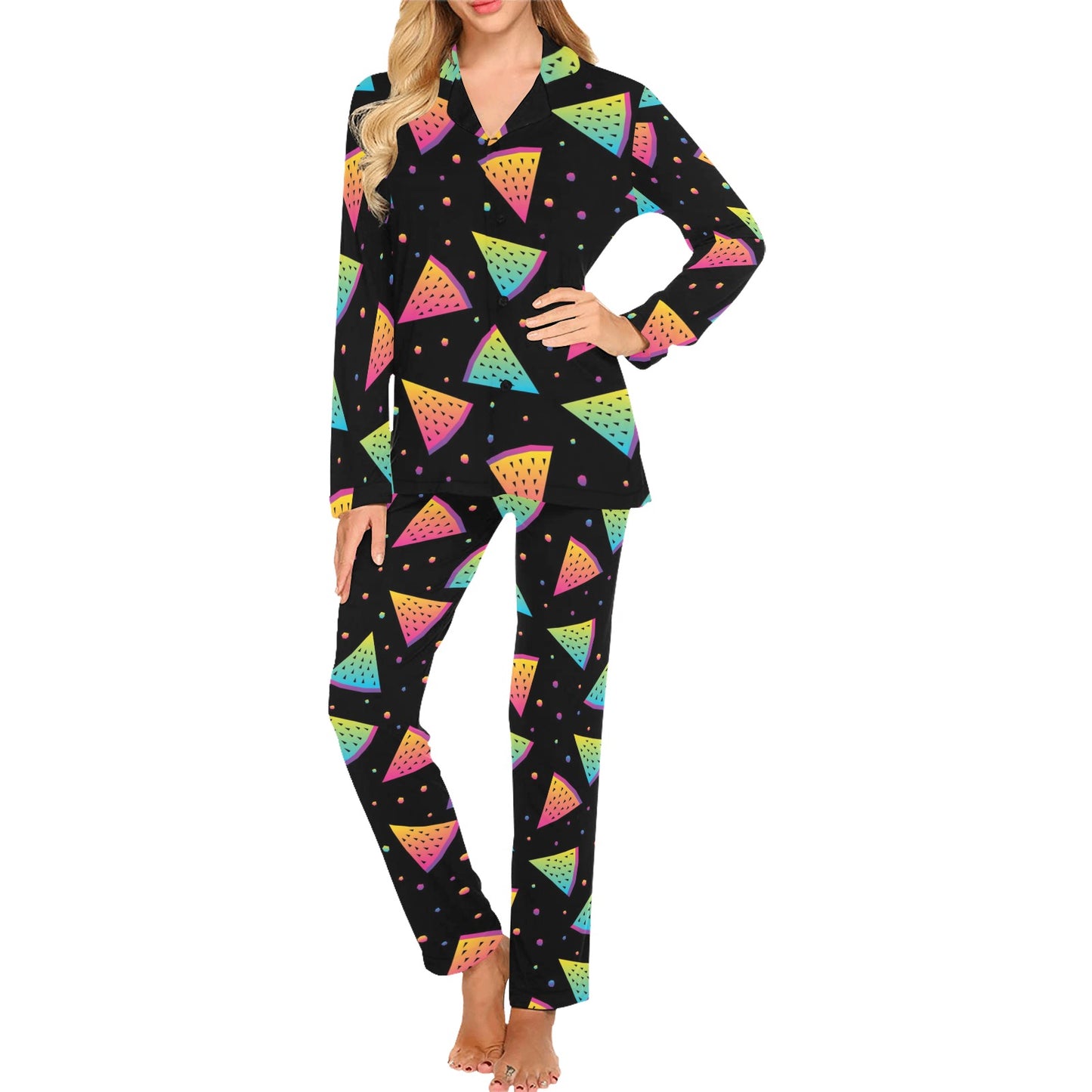 Rainbow Watermelon Pattern Print Design A04 Women's Long Pajama Set