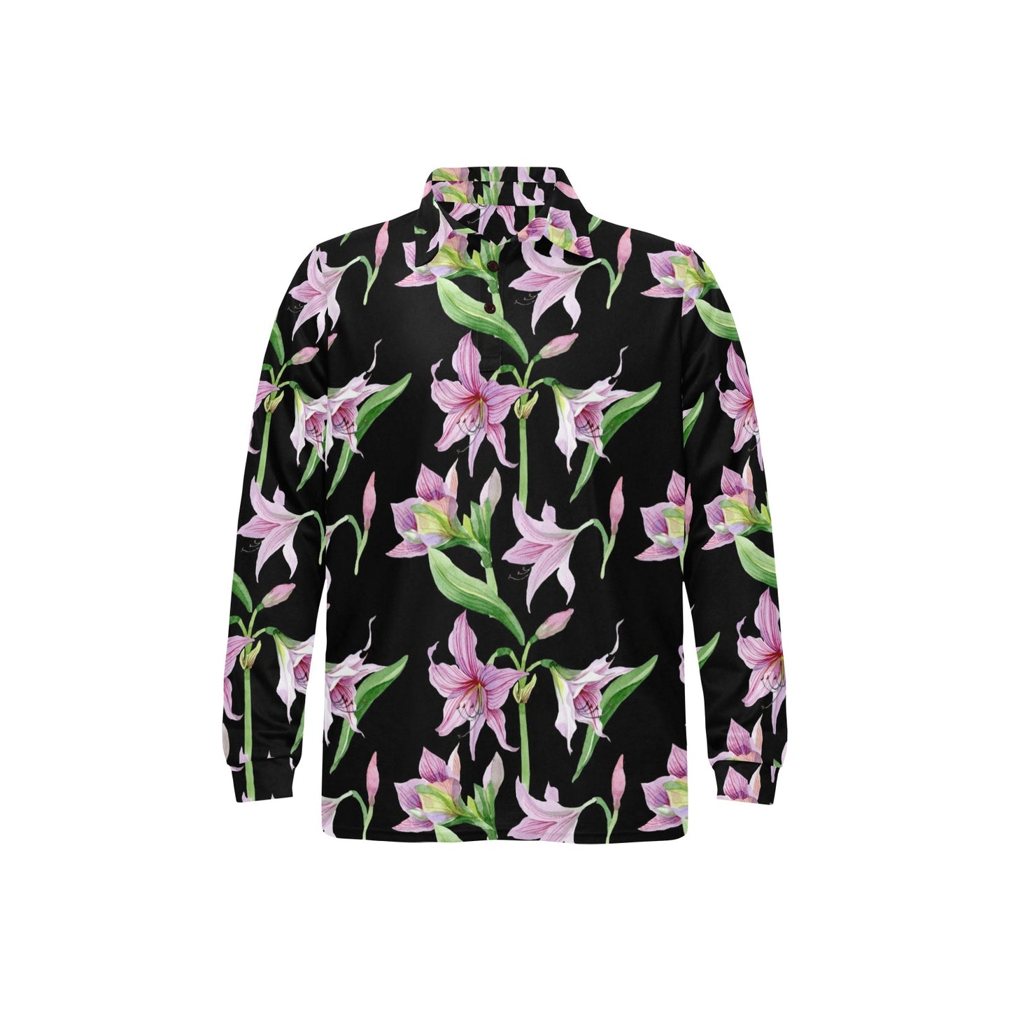 Amaryllis Pattern Print Design AL08 Long Sleeve Polo Shirt For Men's
