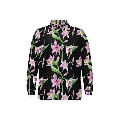 Amaryllis Pattern Print Design AL08 Long Sleeve Polo Shirt For Men's