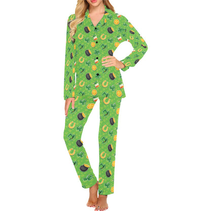 Shamrock Saint Patrick's Day Print Design LKS302 Women's Long Pajama Set