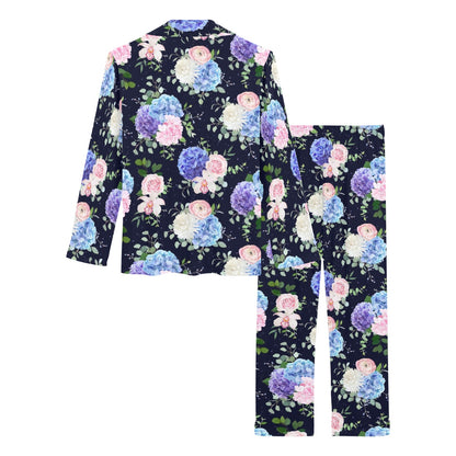 Hydrangea Pattern Print Design HD01 Women's Long Pajama Set