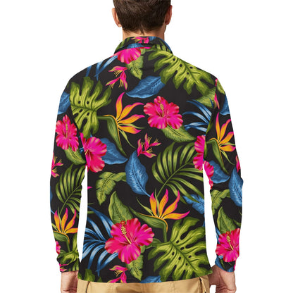 Bird Of Paradise Pattern Print Design BOP014 Long Sleeve Polo Shirt For Men's