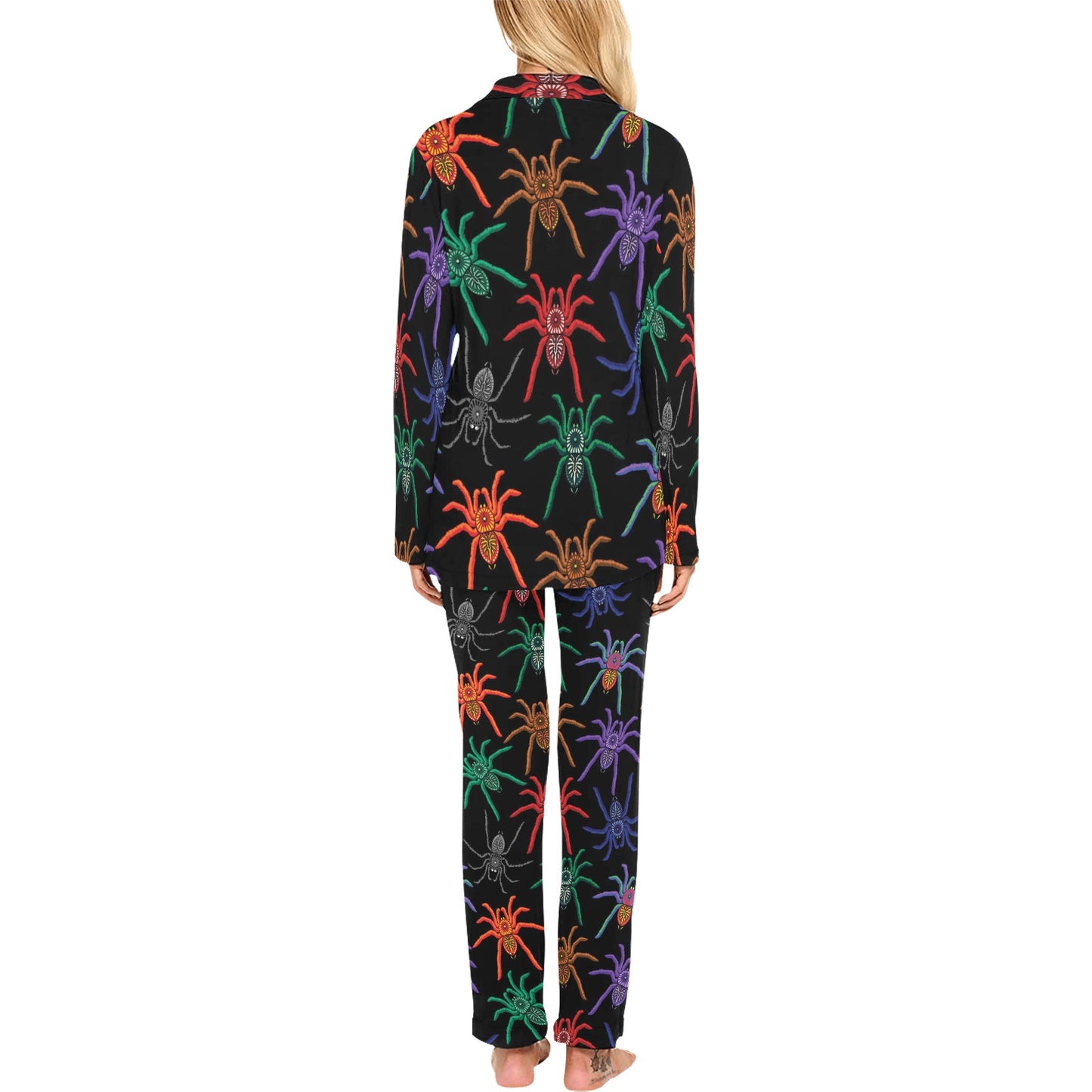 Tarantula Neon Color Pattern Print Design 03 Women's Long Pajama Set