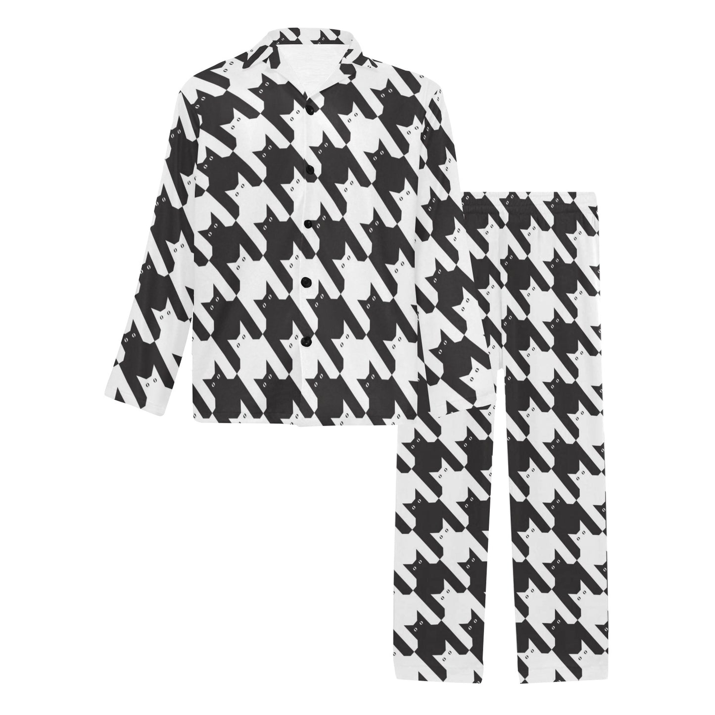 Cat HoundstoothPattern Print Design 01 Men's Long Pajama Set