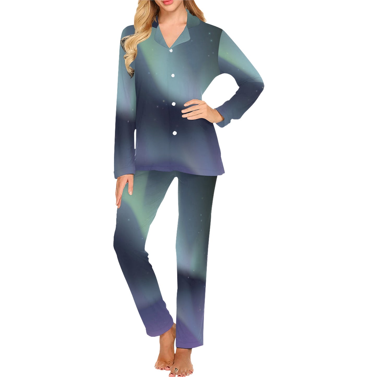Aurora Borealis Pattern Print Design 01 Women's Long Pajama Set