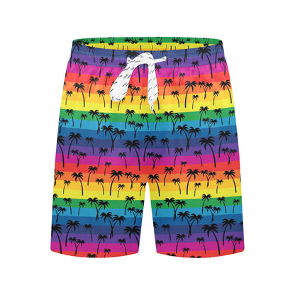 Palm Tree Rainbow Themed Print Men's Swim Trunks Beach Shorts