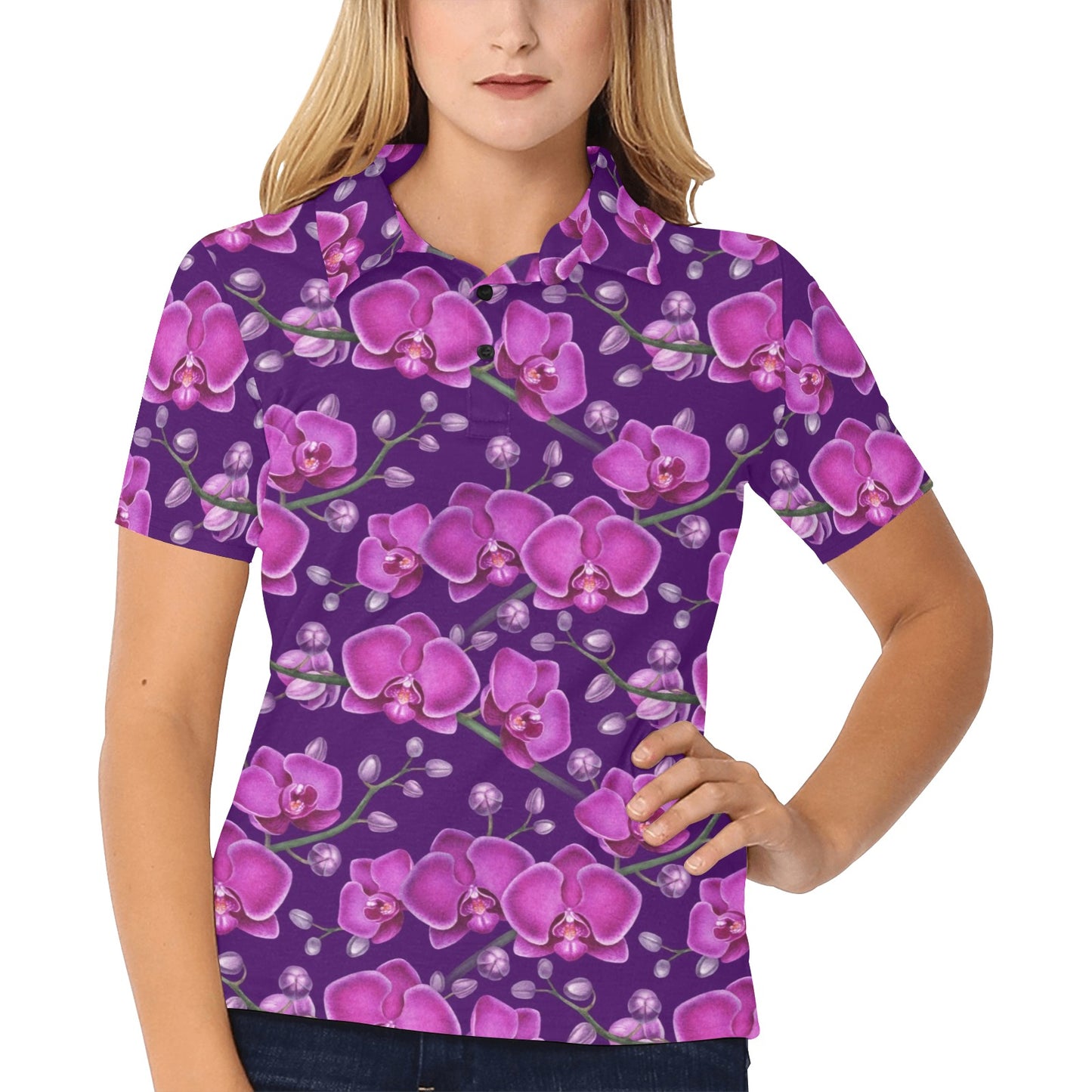 Orchid Purple Pattern Print Design OR02 Women's Polo Shirt
