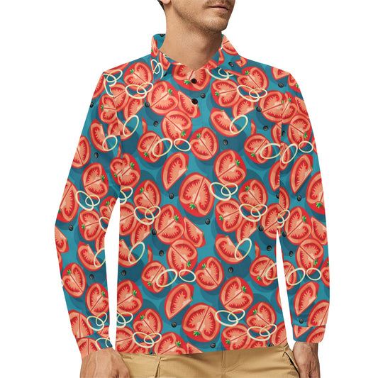 Tomato Print Design LKS301 Long Sleeve Polo Shirt For Men's