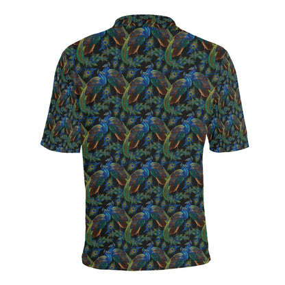 Peacock Themed Design Print Men Polo Shirt