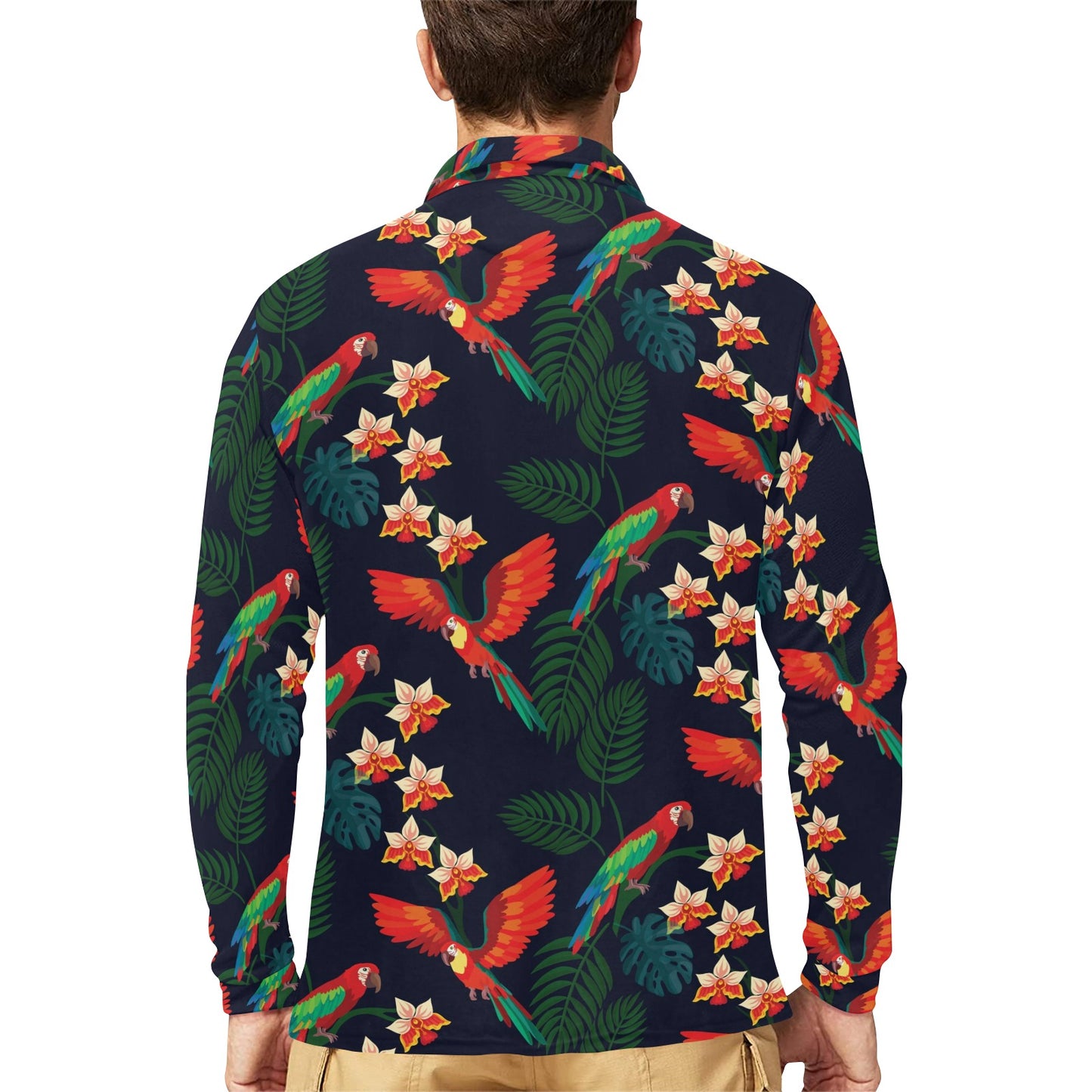 Macaw Pattern Print Design 02 Long Sleeve Polo Shirt For Men's