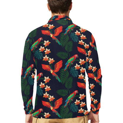 Macaw Pattern Print Design 02 Long Sleeve Polo Shirt For Men's