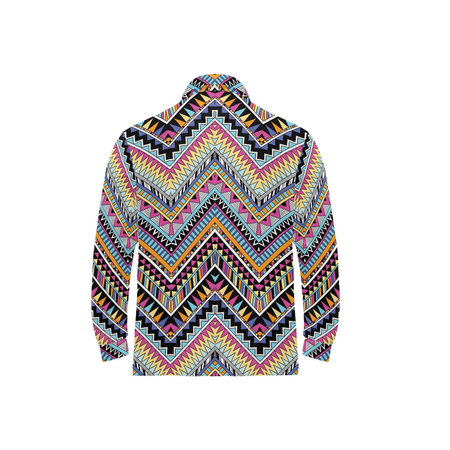 Multicolor zigzag Tribal Aztec Long Sleeve Polo Shirt For Men's