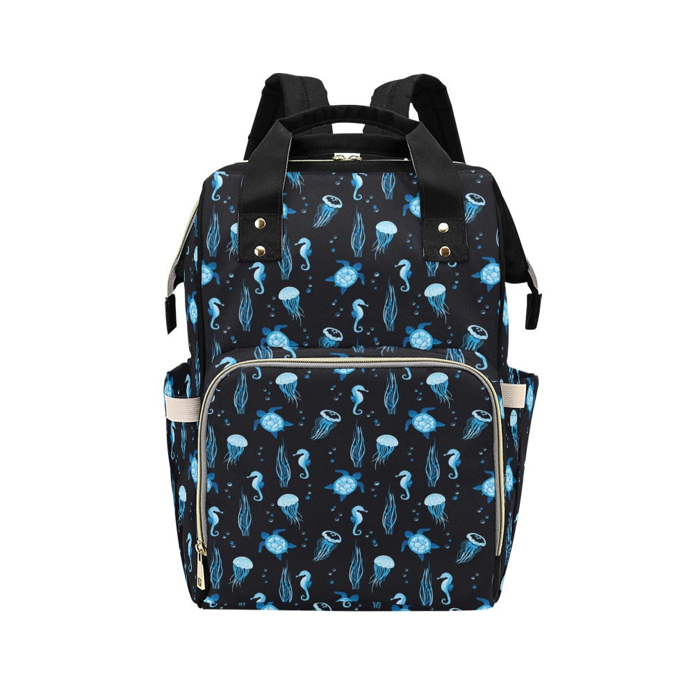 Sea Turtle Jelly Fish Sea Horse Print Design LKS3014 Diaper Bag Backpack