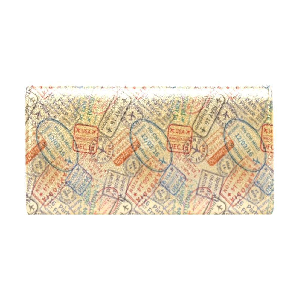 Travel Stamp Print Design LKS302 Women's Trifold Wallet