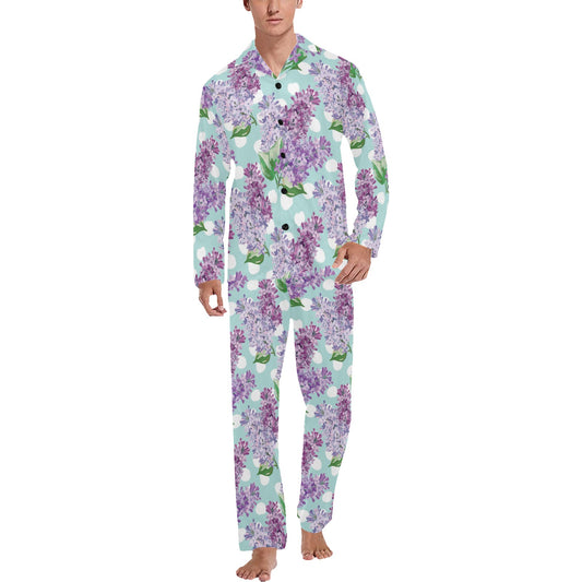 Lilac Pattern Print Design 02 Men's Long Pajama Set