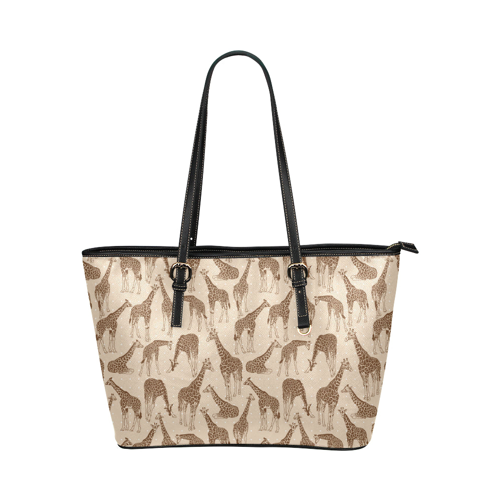 Giraffe Pattern Design Print Leather Tote Bag