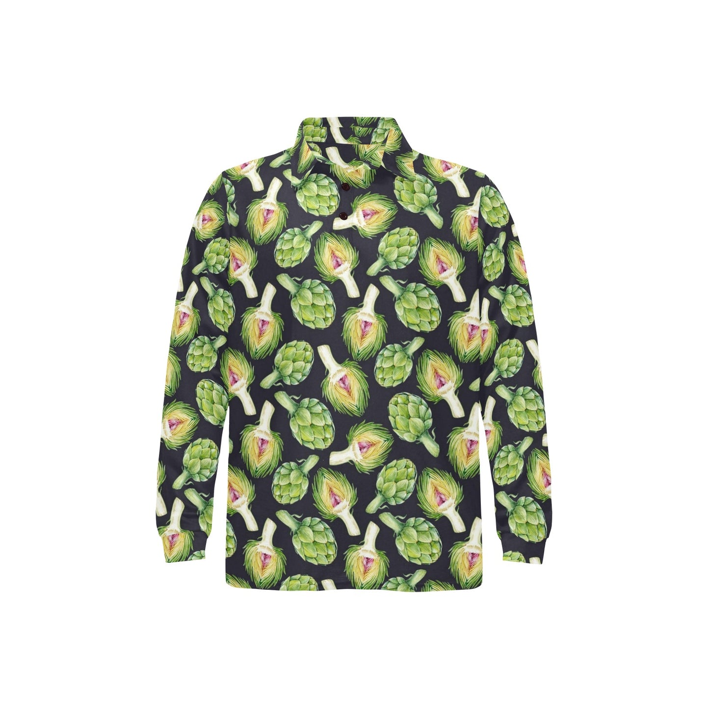 Artichoke Pattern Print Design 01 Long Sleeve Polo Shirt For Men's